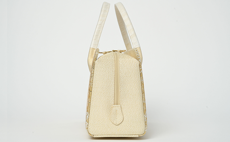 和装バッグ　たてわく柄　ゴールド　利休バッグ ファッション かばん トートバッグ 手提げ 民芸品 工芸品 伝統技術 篠原縫製