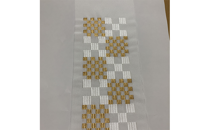 半衿　市松柄　ゴールド　刺繍