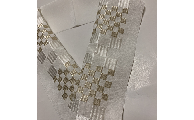 半衿　市松柄　シルバー　刺繍