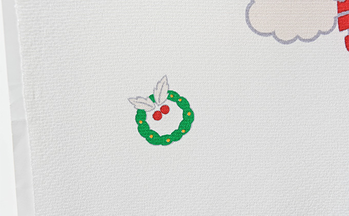 帯揚げ　白地　クリスマス柄　サンタさん柄