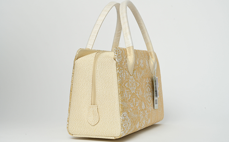 和装バッグ　たてわく柄　ゴールド　利休バッグ ファッション かばん トートバッグ 手提げ 民芸品 工芸品 伝統技術 篠原縫製