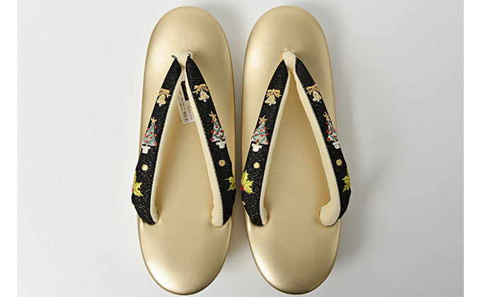 ぞうり　草履　クリスマスの刺繍の花緒　Ｍ　2段　お着物に　きもの