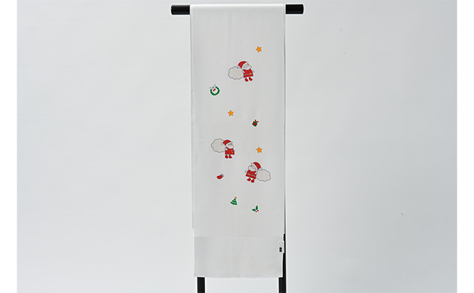 帯揚げ　白地　クリスマス柄　サンタさん柄