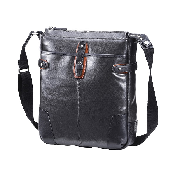 豊岡鞄　帆布PU×皮革ショルダー(24-128) ブラック