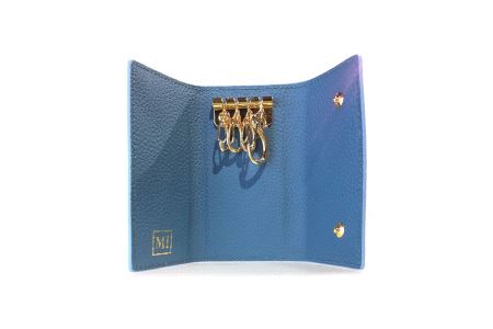 豊岡財布 三つ折りキーケース ドイツ製高級皮革使用 ジーンブルー