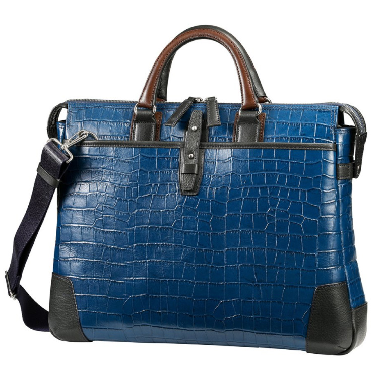 【高島屋選定品】豊岡鞄 craftsmanship クロコ型ブリーフ (197712) ブルー  / 木和田正昭商店 クロコダイル調 本革 ブリーフケース ビジネスバッグ メンズ ビジネスカジュアル カバン バッグ A4ファイル収納 手持ち ショルダーベルト付属 2way