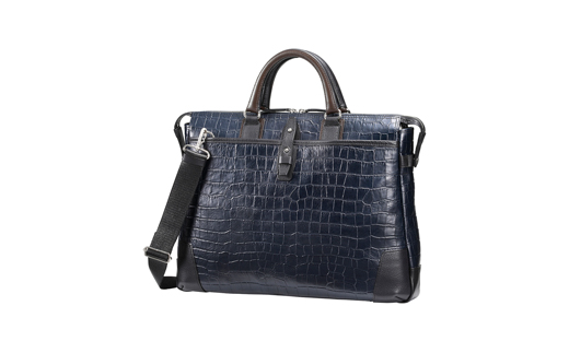 【高島屋選定品】豊岡鞄 craftsmanshipクロコ型ブリーフ (197712) ミッドナイト  / 木和田正昭商店 クロコダイル調 本革 ブリーフケース ビジネスバッグ メンズ ビジネスカジュアル カバン バッグ A4ファイル収納 手持ち ショルダーベルト付属 2way