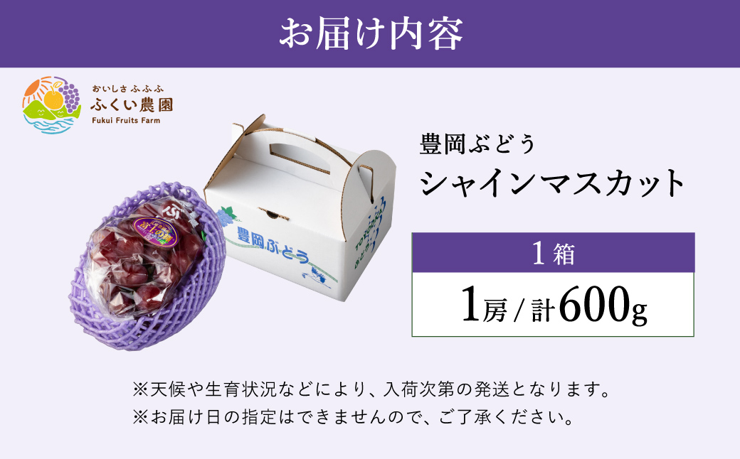 【2026年先行予約】豊岡ぶどう 富士の輝き 600g / 豊岡ブドウ 産地直送 濃厚 甘味 コク 皮ごと 食べられる 減農薬 ぶどう ブドウ 葡萄 果物 くだもの フルーツ ふくい農園