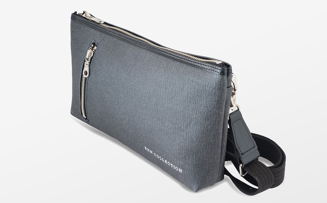 KEN COLLECTION デニムショルダーバッグ ( KC-2302 ) ストーンブラック / ショルダーバッグ デニム生地 防水効果 色落ち防止 PVCコーティング クラッチバッグ インナーバッグ シンプル 無地 メンズ レディース 黒 三宅
