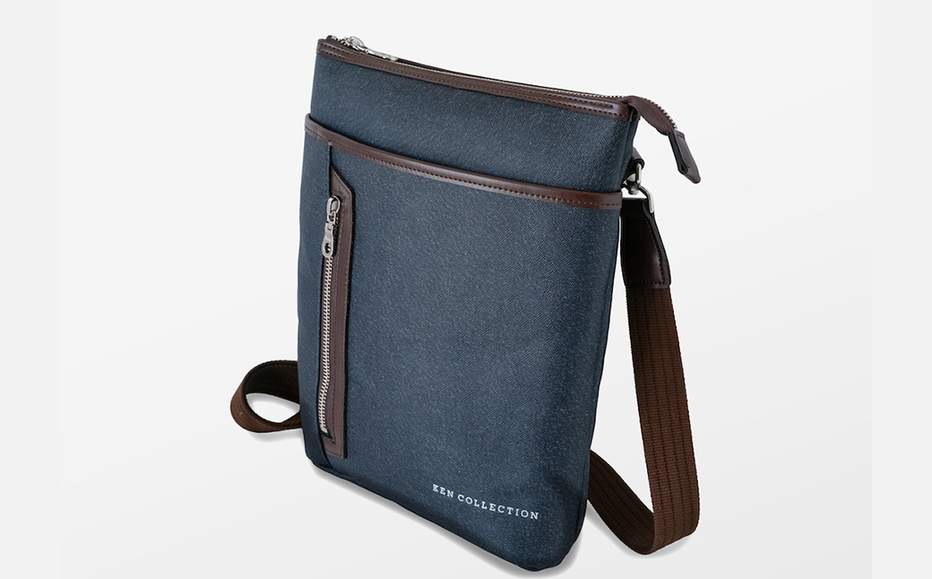 KEN COLLECTION デニムショルダーバッグ ( KC-2303 ) インディゴブルー / ショルダーバッグ デニム生地 防水効果 色落ち防止 PVCコーティング ポケット付き クラッチバッグ インナーバッグ シンプル 無地 メンズ レディース 青 三宅