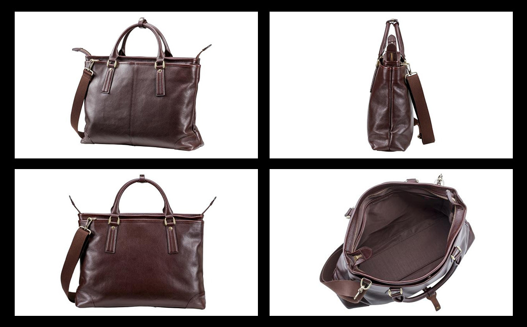 豊岡鞄　皮革横型手提げ（ブラウン）