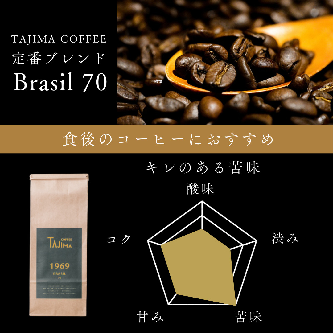 コーヒー 粉 中挽き / BRASIL 70 コーヒー粉 お試し 200g 自家焙煎 珈琲 豆 コーヒー 珈琲 老舗 喫茶店の味 定番ブレンド キレのある苦み コーヒー初心者 食後のコーヒー 但馬東洋珈琲【tc-brasil70-200】【TAJIMA COFFEE 】
