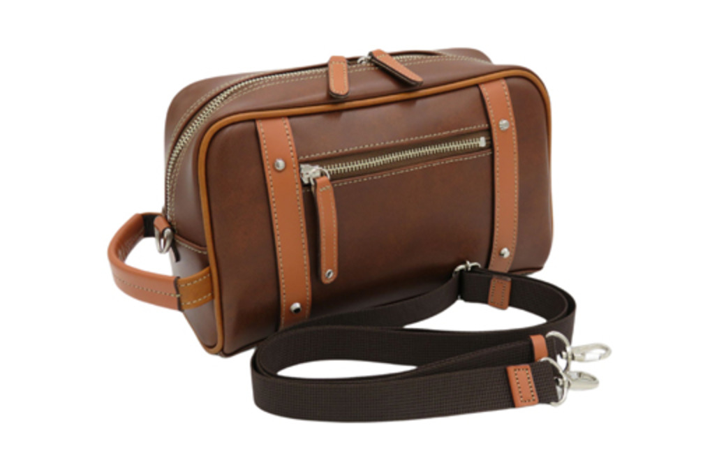 パトリックポーチショルダー (No.3895-22) レッドブラウン / 木和田 ポーチ ショルダーバッグ 2WAYバッグ 収納力 本革 ショルダーベルト付き 底鋲 重厚感 高級 かばん カバン バッグ 鞄 手作り メンズ レディース 日本製