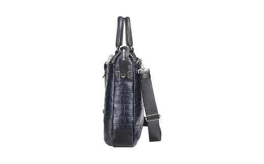 【高島屋選定品】豊岡鞄 craftsmanshipクロコ型ブリーフ (197712) ミッドナイト  / 木和田正昭商店 クロコダイル調 本革 ブリーフケース ビジネスバッグ メンズ ビジネスカジュアル カバン バッグ A4ファイル収納 手持ち ショルダーベルト付属 2way