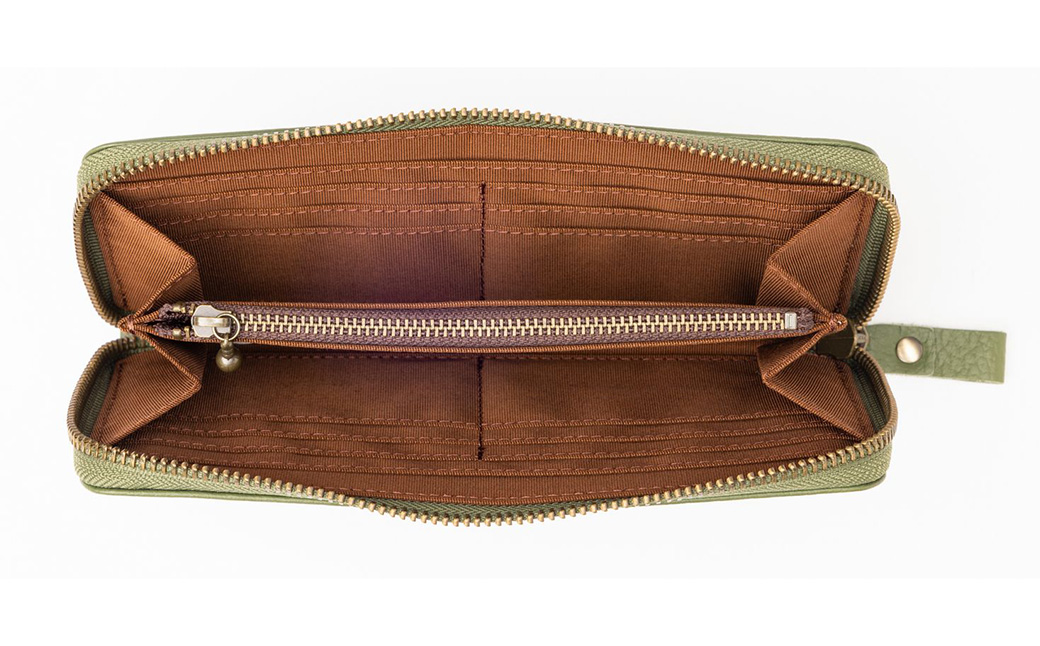 豊岡工房 牛革 ラウンド長財布（4379）オリーブ / 長財布 ユニセックス 柔らかい シュリンク牛革 大きく開く 中が見やすい メンズ レディース 財布 さいふ サイフ 国産 日本製 小田清株式会社