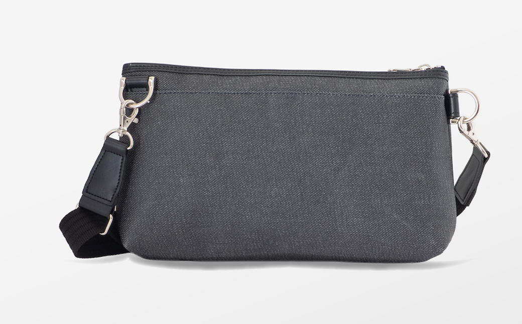 KEN COLLECTION デニムショルダーバッグ ( KC-2302 ) ストーンブラック / ショルダーバッグ デニム生地 防水効果 色落ち防止 PVCコーティング クラッチバッグ インナーバッグ シンプル 無地 メンズ レディース 黒 三宅