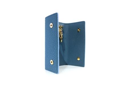 豊岡財布 三つ折りキーケース ドイツ製高級皮革使用 ジーンブルー