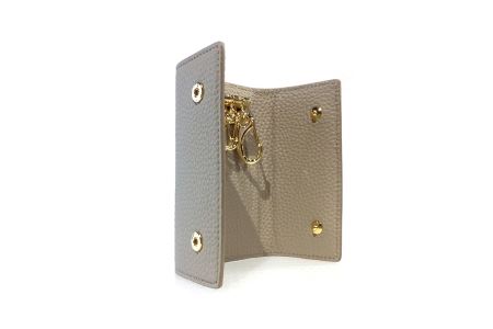 豊岡財布 三つ折りキーケース ドイツ製高級皮革使用 ライトグレー