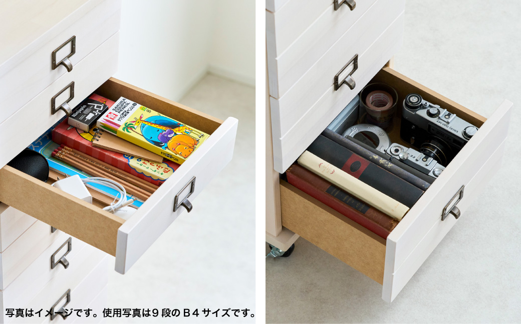 天然木チェスト 7段 A4サイズ ライトブラウン・木脚・取っ手D(ウッド)