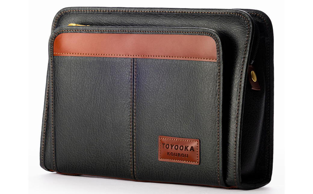 豊岡工房 ボンディング セカンドバッグ（4326）ダークグリーン / セカンドバッグ クラッチバッグ A5サイズ 収納可能 フェイクレザー ボンディング加工 ビジネス フォーマル メンズ レディース かばん カバン バッグ 鞄 国産 日本製 小田清株式会社