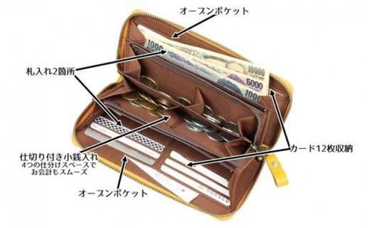 豊岡工房　牛革コインが分けられる長財布（3774-03）オリーブ