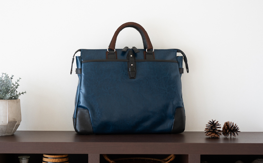 豊岡鞄　帆布ＰＵ×皮革ソフトブリーフ(24-110)　ブルー