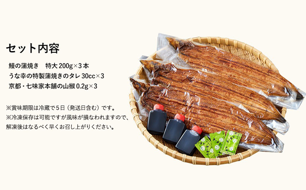 特製タレ 山椒付き 大型3尾 鰻一筋「うな幸」のふわとろ蒲焼き(“国産”大サイズ3本入り) / うなぎ ウナギ 鰻 蒲焼き 3尾 タレ セット 真空パック レンジ