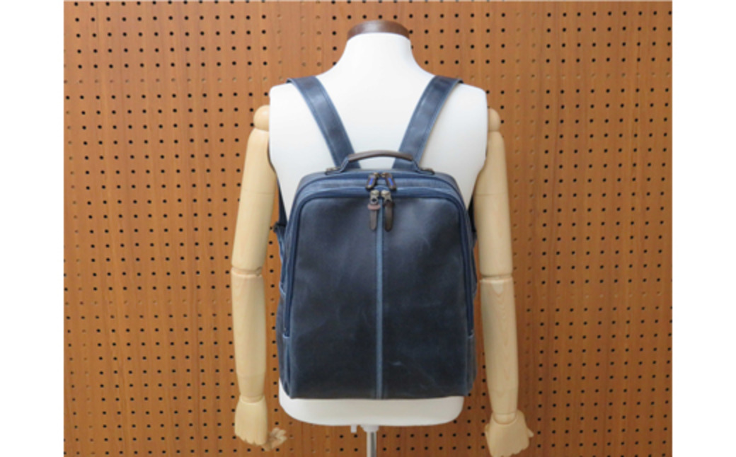 レトロリュック (No.4990-60) ネイビー / 木和田 リュック リュックサック 2層式 仕分け収納 白化合皮 ポケット ペットボトルホルダー 高級 かばん カバン バッグ 鞄 手作り メンズ レディース 日本製