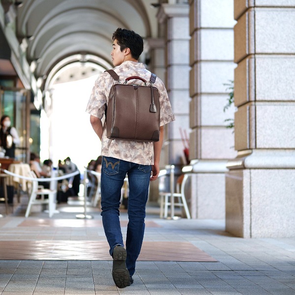 【高島屋選定品】豊岡鞄 YOUTA LIZARD 3way 縦ダレスL (YK3) チョコ / 木和田正昭商店 ダレスバッグ メンズ レディース 縦型 バッグ ショルダー リュック A4ファイル対応