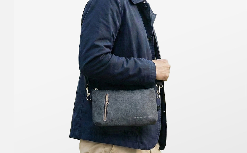 KEN COLLECTION デニムショルダーバッグ ( KC-2302 ) ストーンブラック / ショルダーバッグ デニム生地 防水効果 色落ち防止 PVCコーティング クラッチバッグ インナーバッグ シンプル 無地 メンズ レディース 黒 三宅