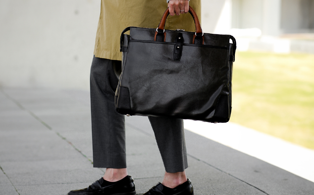 豊岡鞄　帆布ＰＵ×皮革ソフトブリーフ(24-110)　ブルー