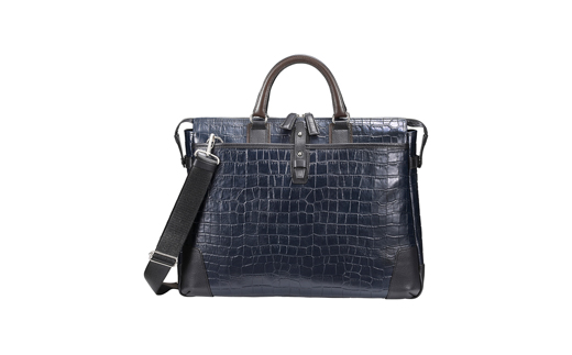 【高島屋選定品】豊岡鞄 craftsmanshipクロコ型ブリーフ (197712) ミッドナイト  / 木和田正昭商店 クロコダイル調 本革 ブリーフケース ビジネスバッグ メンズ ビジネスカジュアル カバン バッグ A4ファイル収納 手持ち ショルダーベルト付属 2way