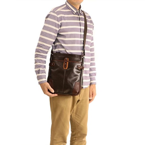 豊岡鞄　帆布PU×皮革ショルダー(24-129) チョコ