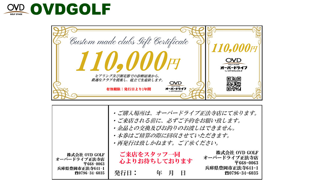ゴルフ フィッティング + カスタムクラブ チケット 110,000円分 / クーポン券 ゴルフクラブ 制作 取扱いブランド多数 EPON RODDIO MAKINO クラブフィッター オーダーメイド OVD GOLF