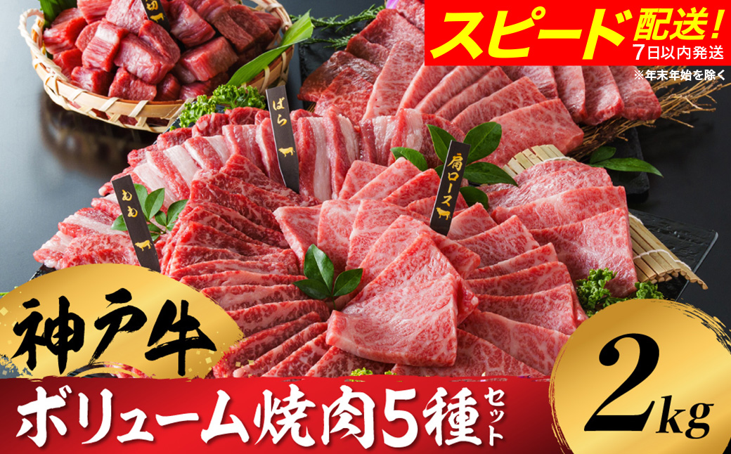 神戸牛 ボリューム焼肉セット 肩ロース 肩 モモ バラ 赤身角切り 2kg / 焼肉 食べ比べ 牛肉 小分け (200g×5種×2パック) 密着包装 赤身 霜降り国産牛 焼肉セット 焼き肉 冷凍 国産牛 ブランド牛 黒毛和牛 神戸ビーフ 化粧箱入り ギフト【帝神志方ミート】