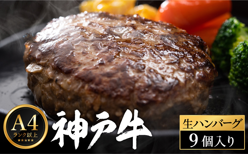 神戸牛 生ハンバーグ （100g×9個） 【帝神志方ミート】