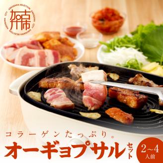 【コラーゲンたっぷり！】オーギョプサル(皮付豚肉)味噌、塩セット(2～4人前)《 肉 豚肉 豚 オーギョプサル 自家製キムチ 巻き野菜付き セット 》【2302A09911】