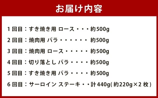 【6回定期便】牛肉 兵庫県産 黒毛和牛 6種 食べ比べ B