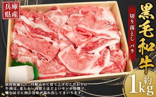 牛肉 兵庫県産 黒毛和牛 切り落とし バラ 約1kg×1パック