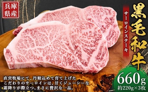 牛肉 兵庫県産 黒毛和牛 サーロイン ステーキ 約220g×3枚 計660g
