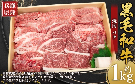 牛肉 兵庫県産 黒毛和牛 焼肉 バラ 約1kg×1パック