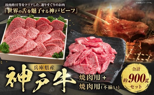 神戸牛 焼肉・焼肉（不揃い）用セット 計約900g AKY3