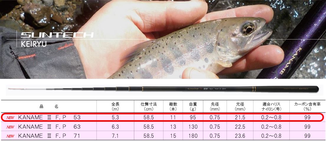 101-1【日本製・渓流竿】 KANAME Ⅲ F.P 53