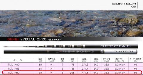 734-1【日本製・鮎竿限定モデル】GENKI SPECIAL ZPRO TML H90