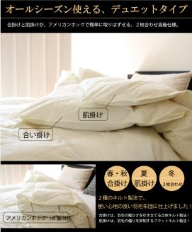 【国産 羽毛布団】オールシーズン2枚合わせ ダブルロングサイズ ホワイトダックダウン90%（124-4）