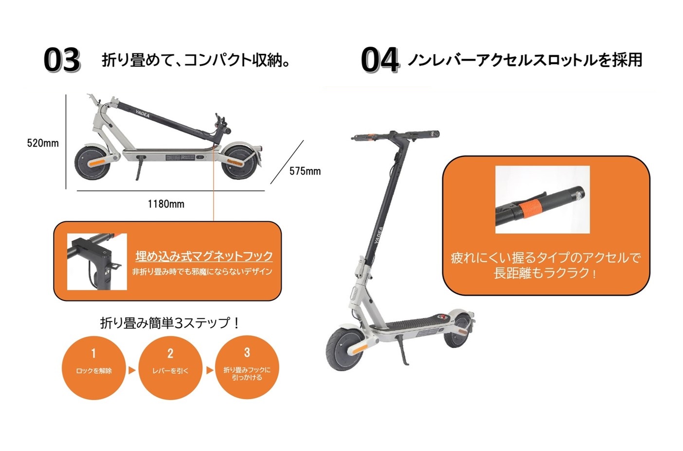 【特定小型原付モデル】公道走行が可能な電動キックボード YDX3【ハセガワモビリティ×YADEA】（400-3）