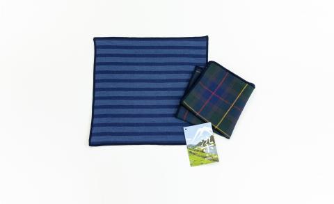 【播州織】トリプルガーゼ　ハンカチ レッド＆ブルー2枚組　（06-23）