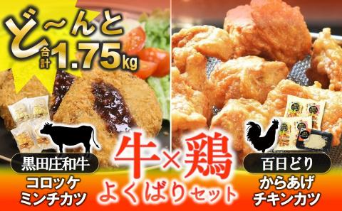【総重量1.75kg 牛×鶏よくばりセット】黒田庄和牛コロッケ＆播州百日どりからあげ＆チキンカツ　11-38