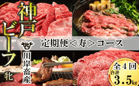 【川岸牧場】神戸ビーフ牝・定期便 ４回コース「寿」 （計3.52kg） 200-7