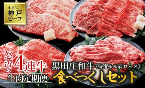 【定期便４回/幻の神戸ビーフ】黒田庄和牛食べつくしセット 特選モモ・肩ロース・サーロインステーキ　合計4.09kg （200-1）